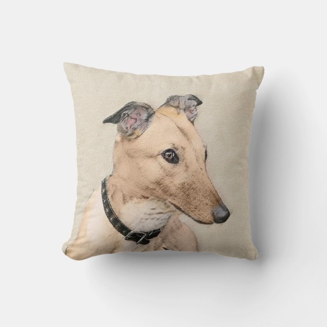 Greyhound Painting - Cute Original Hund Art Kudde (Framsida)