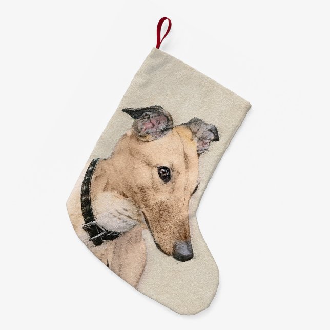 Greyhound Painting - Cute Original Hund Art Liten Julstrumpa (Framsidan (Hängande))