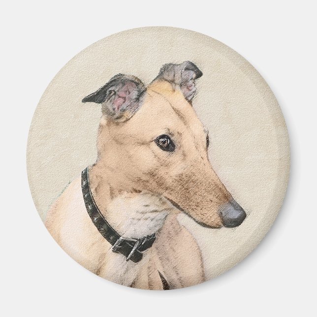Greyhound Painting - Cute Original Hund Art Magnet (Framsidan)