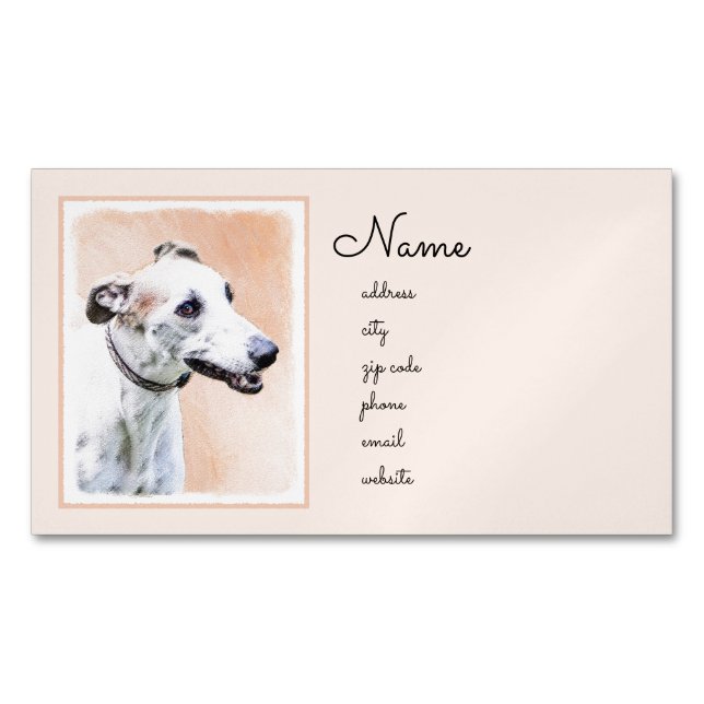 Greyhound Painting - Cute Original Hund Art Magnetiska Visitkort (Framsida)