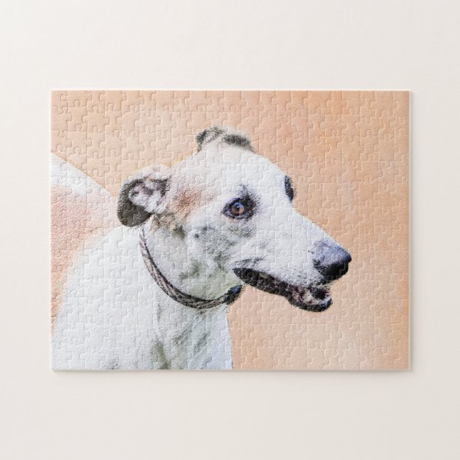 Greyhound Painting - Cute Original Hund Art Pussel (Horisontell)