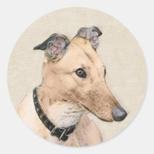 Greyhound Painting - Cute Original Hund Art Runt Klistermärke