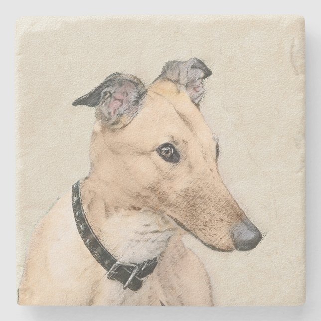 Greyhound Painting - Cute Original Hund Art Stenunderlägg (Framsidan)