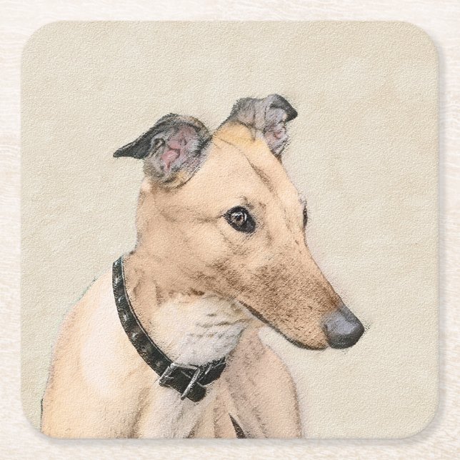 Greyhound Painting - Cute Original Hund Art Underlägg Papper Kvadrat (Framsidan)