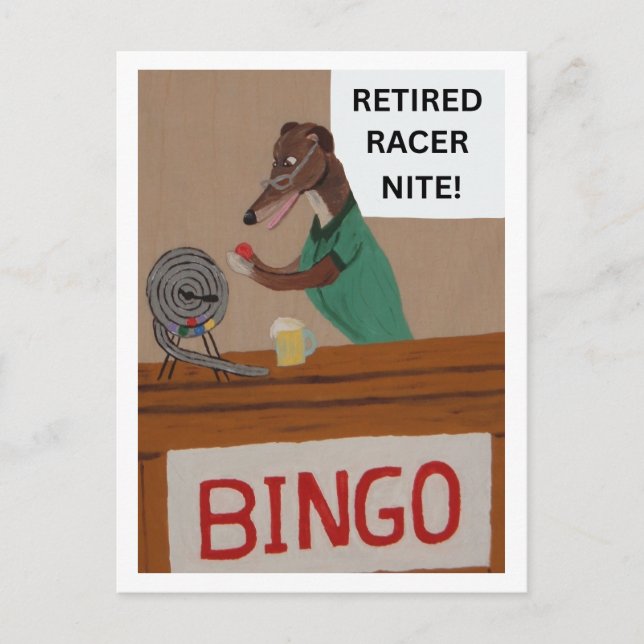 Greyhound Pensionerad Tävlingsnatt Bingo Vykort (Framsida)