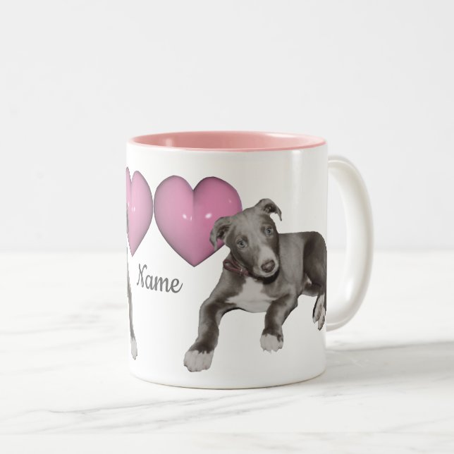 Greyhound Puppy and Heart Personlig Två-Tonad Mugg (Framsida höger)
