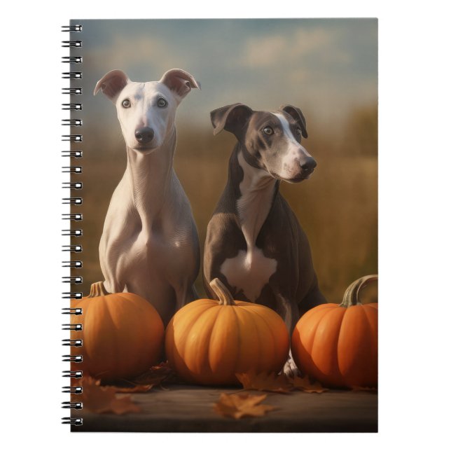 Greyhound Puppy Autumn Delight Pumpkin Anteckningsbok (Framsidan)