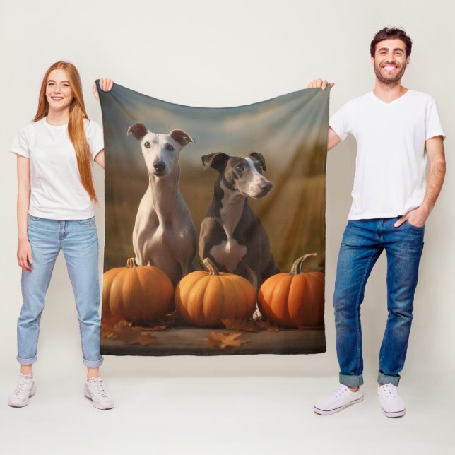 Greyhound Puppy Autumn Delight Pumpkin Fleecefilt (På plats)
