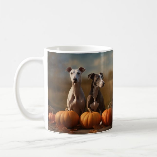 Greyhound Puppy Autumn Delight Pumpkin Kaffemugg (Vänster)