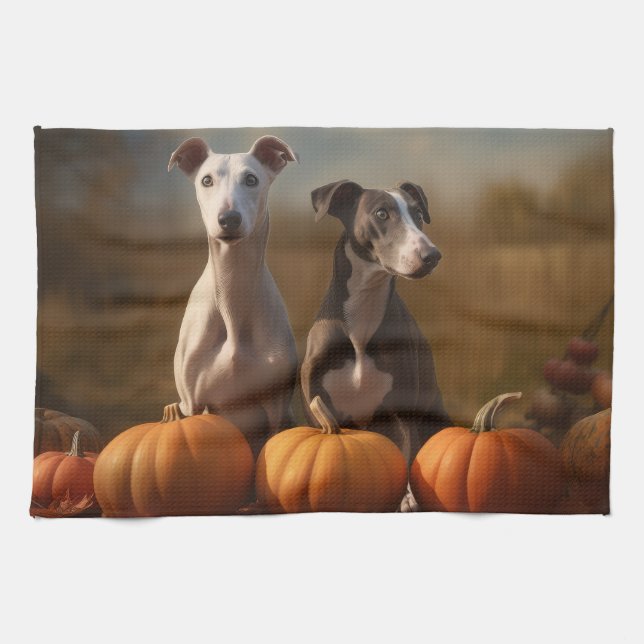 Greyhound Puppy Autumn Delight Pumpkin Kökshandduk (Horisontell)