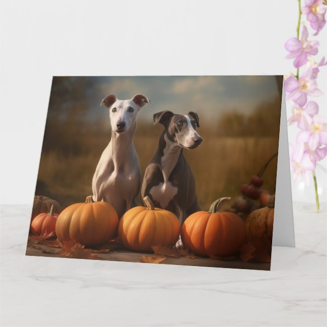 Greyhound Puppy Autumn Delight Pumpkin Kort (Orkide)