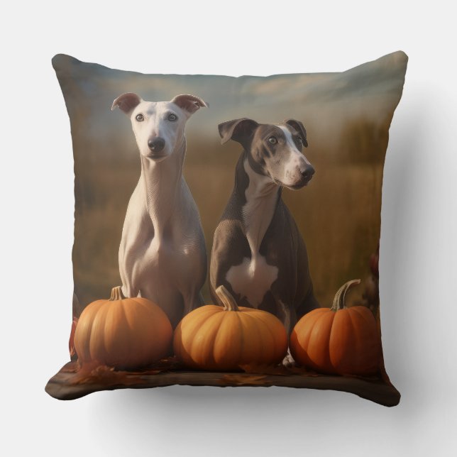 Greyhound Puppy Autumn Delight Pumpkin Kudde (Framsida)