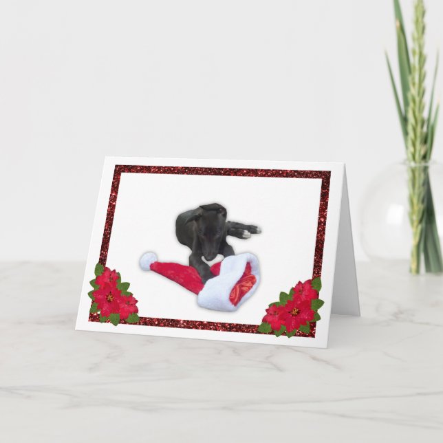 Greyhound Puppy med jultomten Helgkort (Framsida)