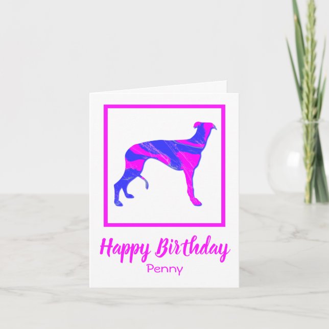 Greyhound Rosa Silhouette Hund Funny Card Kort (Framsida)