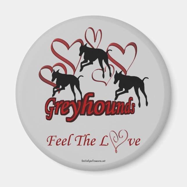 Greyhound Silhouette Hearts Kärlek Hund Magnet (Framsidan)