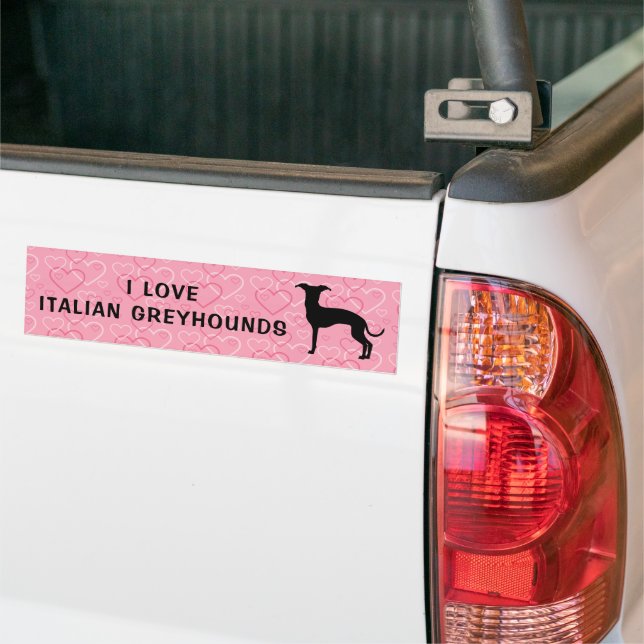 Greyhound Silhouette på Rosa Heart Mönster Bildekal (På lastbil)