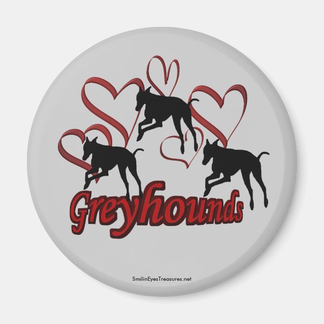 Greyhound Silhouette Red Hearts Magnet (Framsidan)