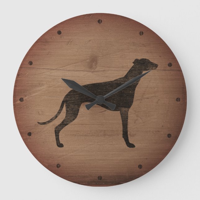 Greyhound Silhouette Rustic Stil Stor Klocka (Framsida)