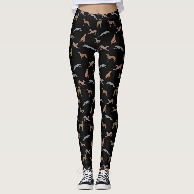 Greyhound Silhouettes Metallic Shades on Black Leggings (Framsida)