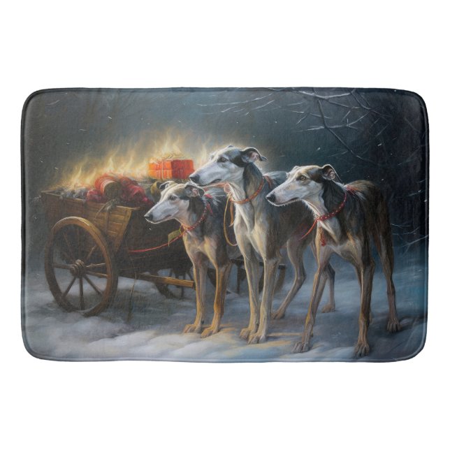 Greyhound Snowy Sleigh-juldekretet Badrumsmatta (Framsidan)