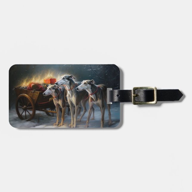 Greyhound Snowy Sleigh-juldekretet Bagagebricka (Horisontell Framsida)