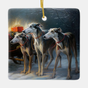 Greyhound Snowy Sleigh-juldekretet Julgransprydnad Keramik