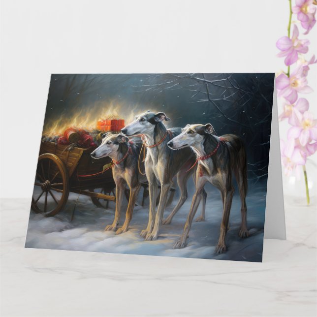 Greyhound Snowy Sleigh-juldekretet Kort (Orkide)