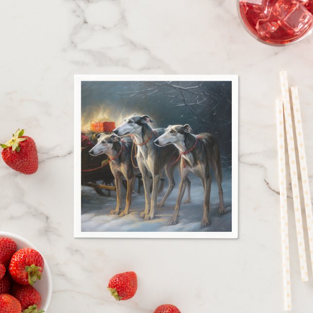 Greyhound Snowy Sleigh-juldekretet Pappersservett (Insitu)