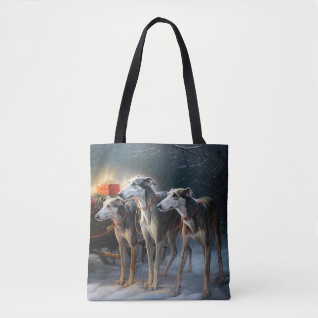 Greyhound Snowy Sleigh-juldekretet Tygkasse (Framsida)