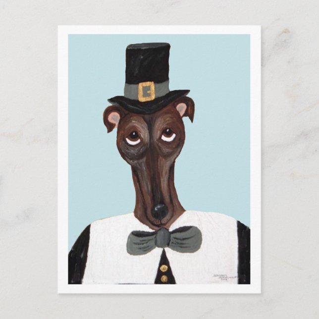 Greyhound Thanksgiving Pilgrim Vykort (Framsida)