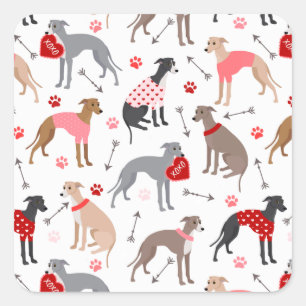 Greyhound Valentine Mönster Square Sticker Fyrkantigt Klistermärke