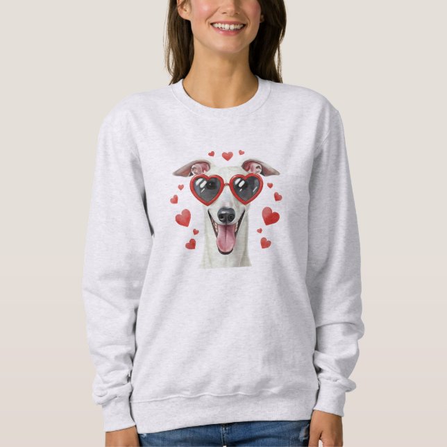 Greyhound Valentine Oil Painting Dog Portrait T Shirt (Framsida)