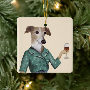 Greyhound Vin Snob Julgransprydnad Keramik