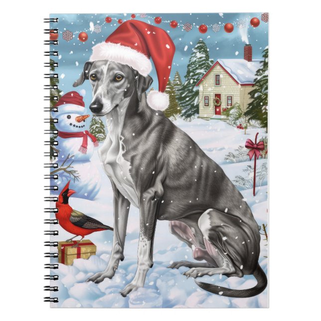 Greyhound Vinter Vonderland Julglädje Anteckningsbok (Framsidan)