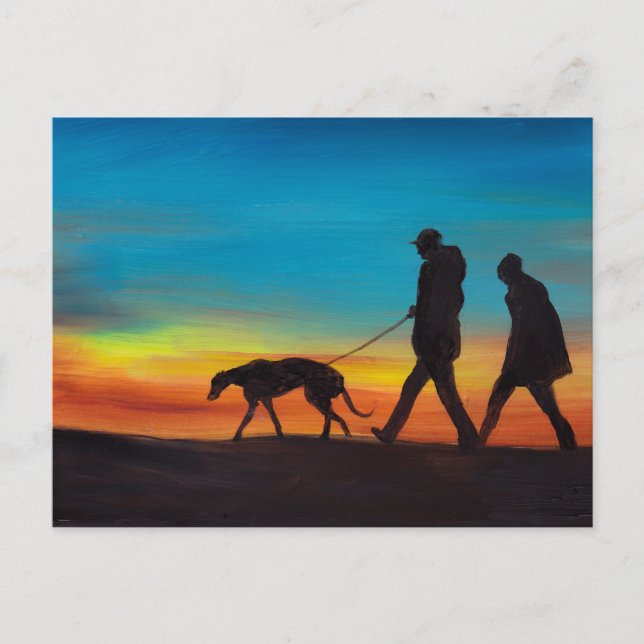 Greyhound Walk vid Sunset Hund Art Postcard Vykort (Framsida)