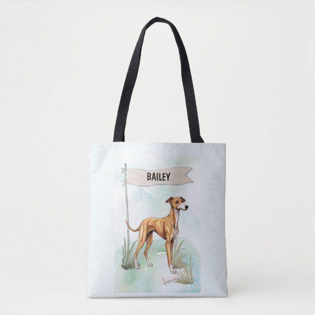  Greyhound Watercolor Personlig Hund Tygkasse (Framsida)
