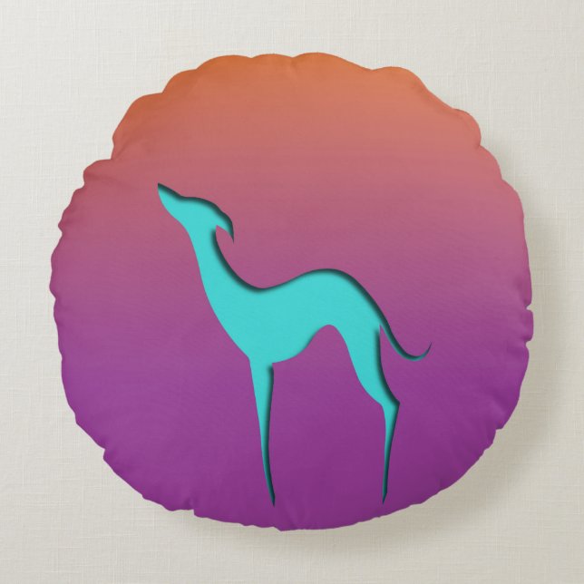 Greyhound Whibit hund blue orange lila om  Rund Kudde (Framsidan)