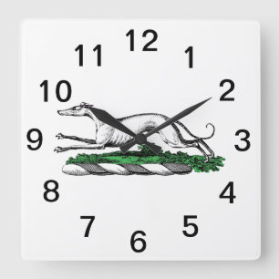 Greyhound Whifragmentering Running Heraldic Vapens Fyrkantig Klocka