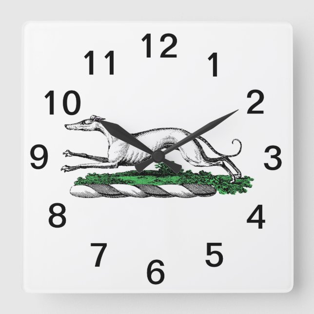 Greyhound Whifragmentering Running Heraldic Vapens Fyrkantig Klocka (Framsida)