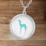 Greyhound Whipper hund turcoise blue silhouette Silverpläterat Halsband<br><div class="desc">Snyggt och elegant halsband med minimalistisk italiensk greyhound/Whifragment silhouette i turkospblått. Cute- och söt-gåva till hund, gigghetsägare och alla som kärlek glimtar, piskor och sighthundar. ・ Du kan anpassa den - redigera bakgrunden färg, flytta/ändra storlek på bilder, lägga till text eller namn med mera! ・ Om du vill ha mer...</div>