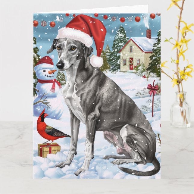 Greyhound Winter Wonderland jul Joy Kort (Gul blomma)
