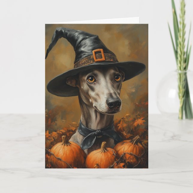 Greyhound Witch Halloween Helgkort (Framsida)