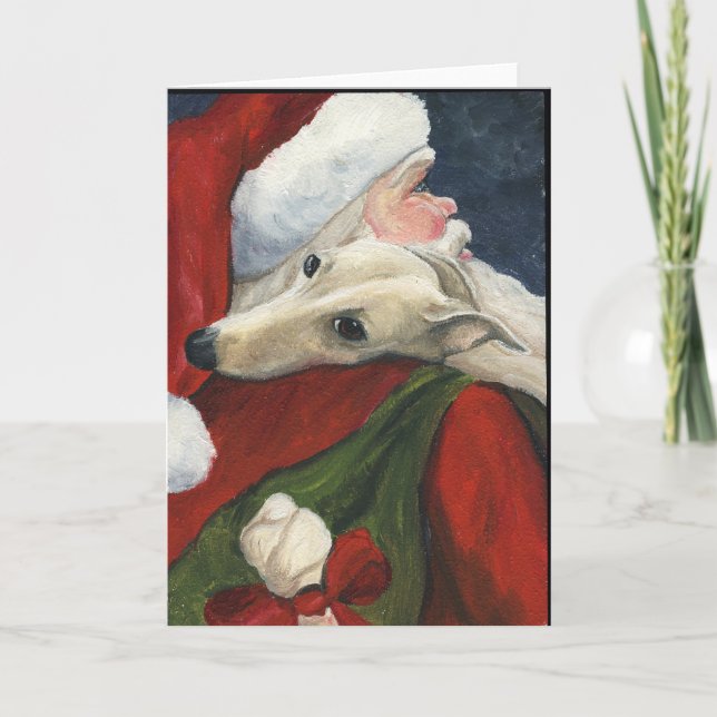 "Greyhound with Santa"-Hund Art-julkort Helgkort (Framsida)