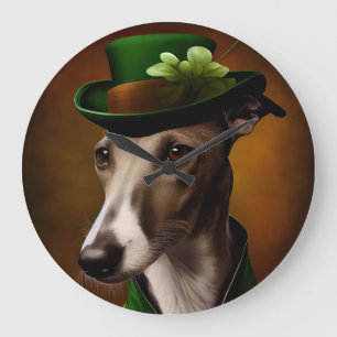 Greyhoundhund i St. Patricks dags dräkt Stor Klocka