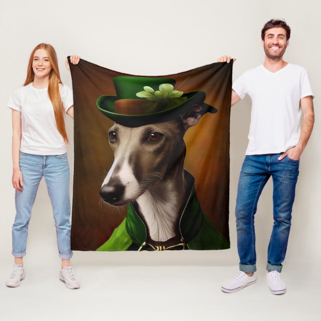 Greyhoundhund i St. Patricks dagskläder Fleecefilt (På plats)