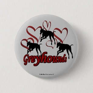 Greyhounds Hearts Silhouette Hund älskare Button Knapp