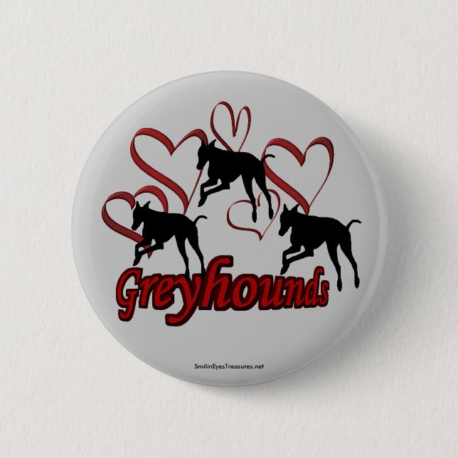 Greyhounds Hearts Silhouette Hund älskare Button Knapp (Framsida)