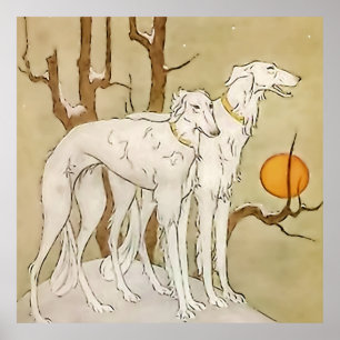 "Greyhounds in Winter" av Marjorie Miller Poster