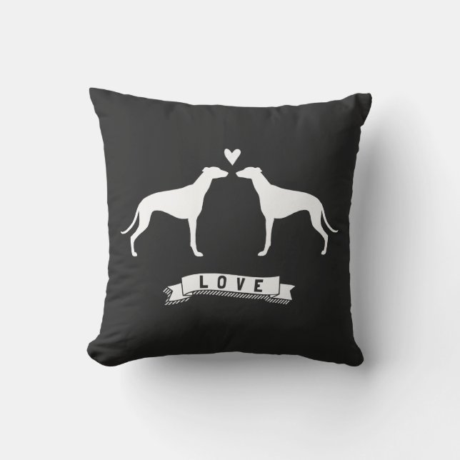Greyhounds Kärlek - Hund Silhouettes w/ Heart Kudde (Framsida)