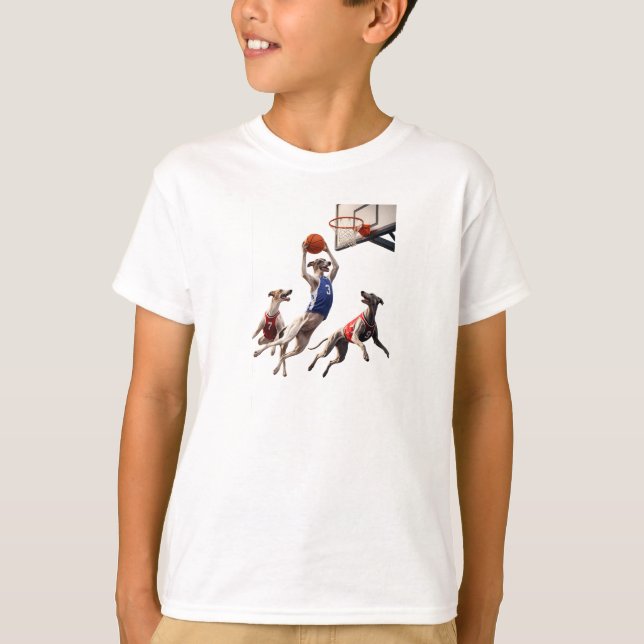 Greyhounds playing basketball t shirt (Framsida)